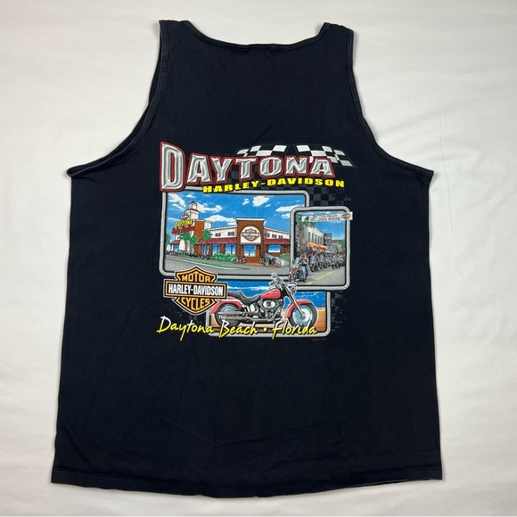 Vtg Harley Davidson Mens Tank Top Shirt Sz Large Y2K Double Sided Black Biker A8 - Picture 2 of 9